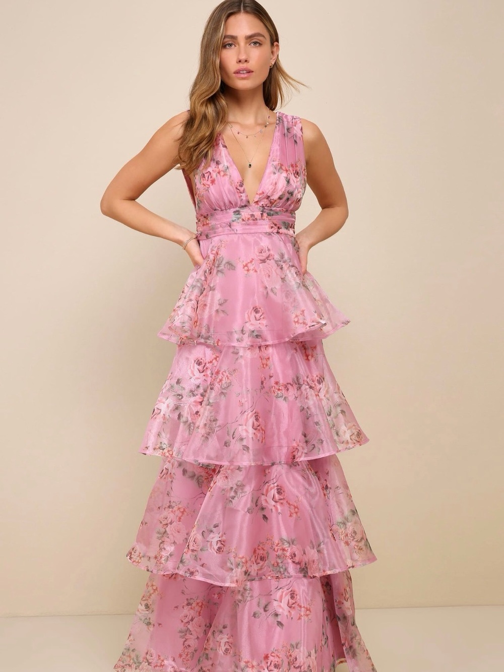 Lulus Garden Radiance Pink Floral Organza Maxi Dress XL Altered Fits Size 6